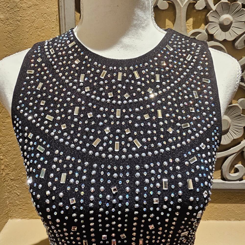 Windsor Heat XS Stone Rhinestone Bodycon Mini Dress Black Sleeveless Party Glam - Picture 5 of 14